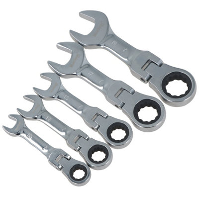5pc Metric Stubby Flexible Ratchet Combination Spanner Set 10mm - 19mm