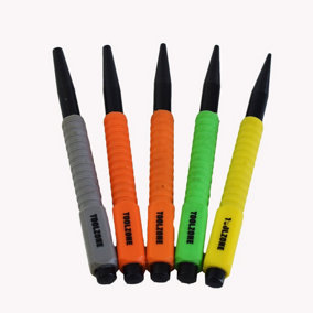 5pc Nail Punch Coloured Set 1.6 - 4.8mm Soft Grip Hollow End Steel