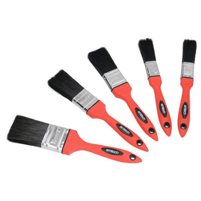 5pc Paint Brush No Bristle Loss Set For Painting + Decorating Soft Grip Handle