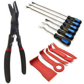 5pc Plastic and Extra Long Metal Trim Car Panel Removal Tools Pliers Non Scratch
