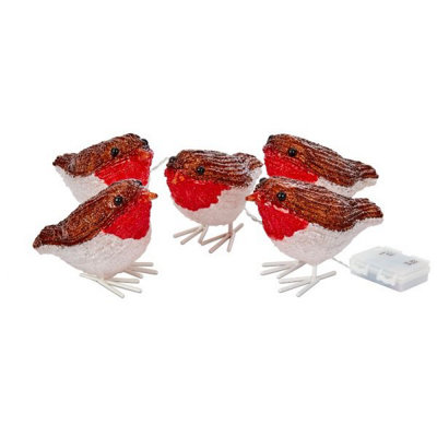 5pc Pre-Lit Christmas Robin Decorations