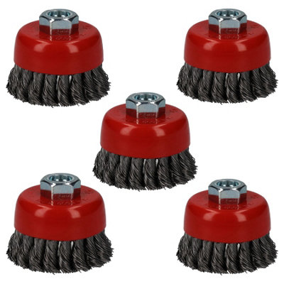 5pc Professional 80mm Wire Twist Knot Cup Brush for 4-1/2" M14 Angle Grinders