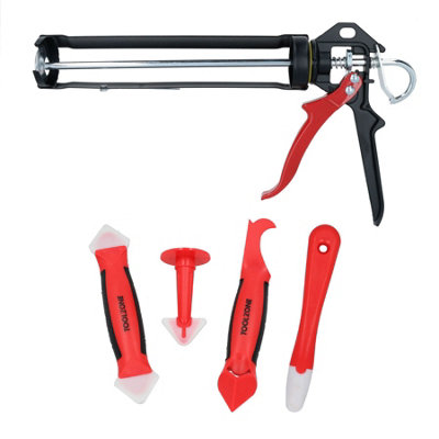 5pc Silicone Sealant Tool Set Scraper Spreader & Skelton Caulking Gun