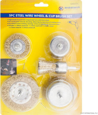 5pc Steel Wire Wheel & Cup Brush Set Polishing Cleaning For Rust Removal