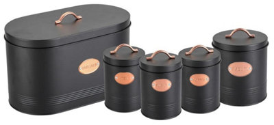 5pc Storage Kitchen Canister Set Tea Coffee Sugar Biscuit Tin Bread Bin Jars
