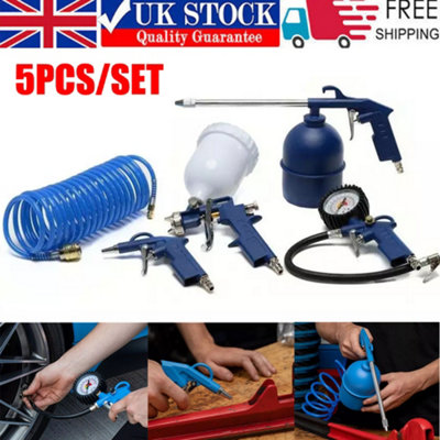 5PCS Air Compressor Accessory Kit Euro Fit, Ext Hose, Tyre, Paint, Oil, Air Gun