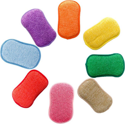 5pcs Antibacterial Microfiber Dual Action scrubbing Sponge, Kitchen ...