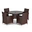 5Pcs Brown Garden Patio Round Glass Umbrella Table and Rattan Chairs Set 105 cm