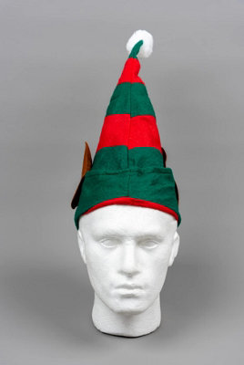 5pcs Christmas Elf Hat with Ears Xmas Santa Helper Hat Red and Green Xmas Fancy Dress Pom Party Costume Accessories One Size Adult