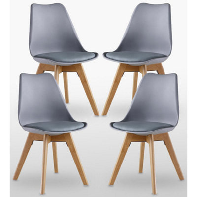 5PCs Dallas Lorenzo Scandinavian Dining Set, an Oak Wooden Dining Table and Set of 4 Grey Plastic chairs w/ leather cushion Seats