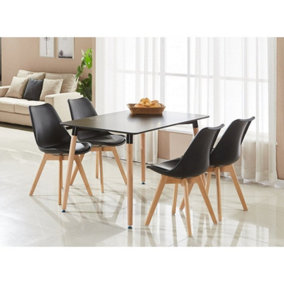 5PCs Dining Set - a Black Halo Dining Table & Set of 4 Black Lorenzo Tulip chairs with Padded Seat
