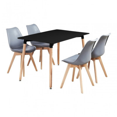 5PCs Dining Set - a Black Halo Dining Table & Set of 4 Grey Lorenzo Tulip chairs with Padded Seat