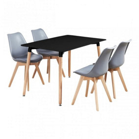 5PCs Dining Set - a Black Halo Dining Table & Set of 4 Grey Lorenzo Tulip chairs with Padded Seat