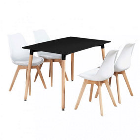5PCs Dining Set - a Black Halo Dining Table & Set of 4 White Lorenzo Tulip chairs with Padded Seat