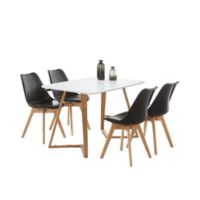 5PCs Dining Set - a White Dallas Dining Table & Set of 4 Black Lorenzo Tulip chairs with Padded Seat