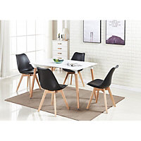 5PCs Dining Set - a White Halo Dining Table & Set of 4 Black Lorenzo Tulip chairs with Padded Seat