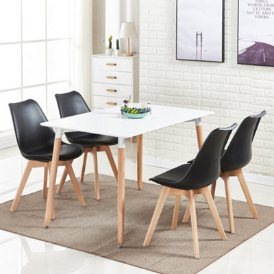 5PCs Dining Set - a White Halo Dining Table & Set of 4 Black Lorenzo Tulip chairs with Padded Seat