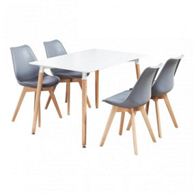 5PCs Dining Set - a White Halo Dining Table & Set of 4 Grey Lorenzo Tulip chairs with Padded Seat