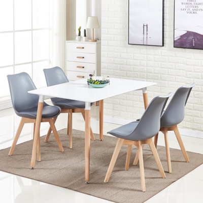 5PCs Dining Set - a White Halo Dining Table & Set of 4 Grey Lorenzo Tulip chairs with Padded Seat