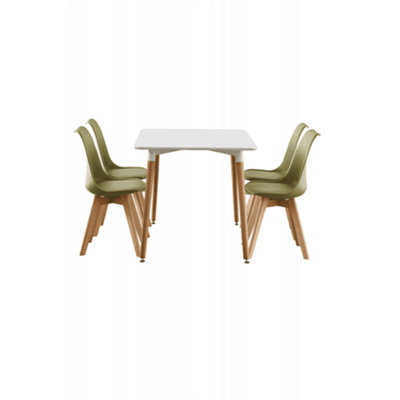 5PCs Dining Set - a White Halo Dining Table & Set of 4 Black/White Patchwork Accent Chairs