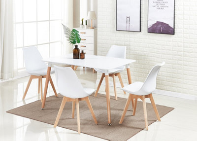 5PCs Dining Set - a White Halo Dining Table & Set of 4 White Lorenzo Tulip chairs with Padded Seat