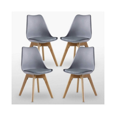 5PCs Dining Set - a White Round Dining Table & Set of 4 Grey Lorenzo Tulip chairs with Padded Seat