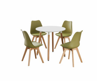 5PCs Dining Set a White Round Dining Table & Set of 4 Lime Green