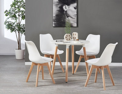 5PCs Dining Set - a White Round Dining Table & Set of 4 White Lorenzo Tulip chairs with Padded Seat