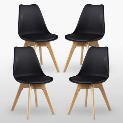 5PCs Dining Set - an Oak Halo Dining Table & Set of 4 Black Lorenzo Tulip chairs with Padded Seat