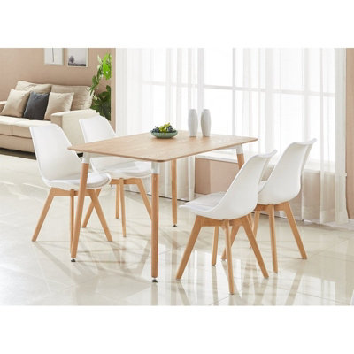 5PCs Dining Set - an Oak Halo Dining Table & Set of 4 White Lorenzo Tulip chairs with Padded Seat