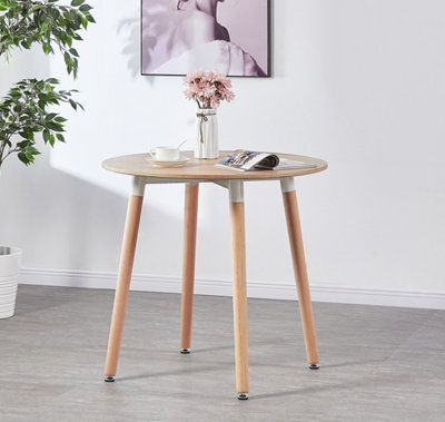 5PCs Dining Set - an Oak Round Dining Table & Set of 4 White Lorenzo Tulip chairs with Padded Seat