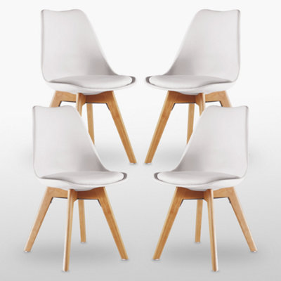 5PCs Dining Set - an Oak Round Dining Table & Set of 4 White Lorenzo Tulip chairs with Padded Seat