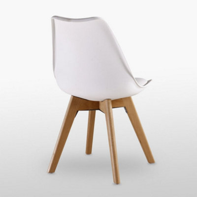 5PCs Dining Set - an Oak Round Dining Table & Set of 4 White Lorenzo Tulip chairs with Padded Seat