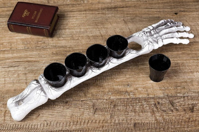5Pcs Halloween Skeleton Arm Shot Glasses - Black Stand, Spooky Party ...