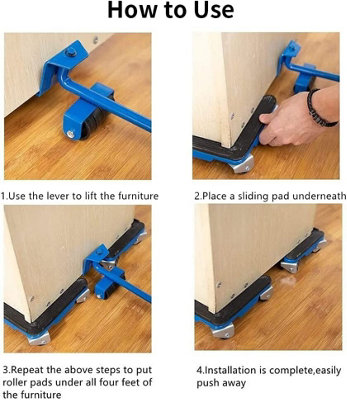 5Pcs Heavy Furniture Shifter Lifter Moving Tool Set - Blue