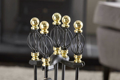 5Pcs Twin Top Spiral Brass Fire Set Black - FIRE33