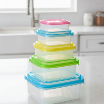 5pk Square Storage Boxes with Colorful Lids Nestable