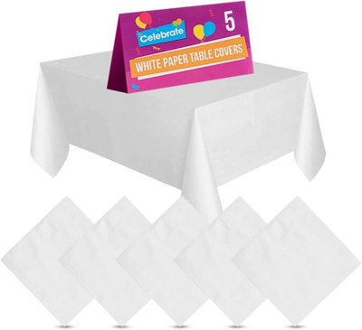 5pk White Paper Table Covers 90cm x 90cm, Paper Tablecloths for Parties, White Table Cover Disposable Table Clothes For Parties