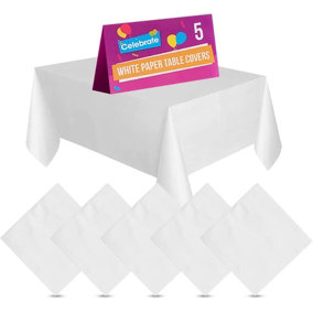 5pk White Paper Table Covers 90cm x 90cm, Paper Tablecloths for Parties, White Table Cover Disposable Table Clothes For Parties