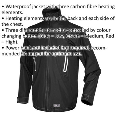 5V Heated Rain Jacket - Carbon Fibre Heating Elements - Small - Waterproof
