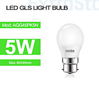5W LED Ball Bulb B22, 4200K, Pack of 2, Clampshell