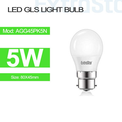 5W LED Ball Bulb B22, 4200K, Pack of 2, Clampshell