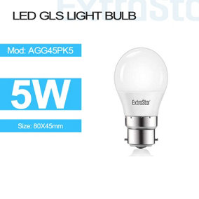 5W LED Ball Bulb B22, 6500K, Pack of 2, Clampshell