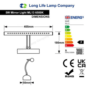 5w LED Bathroom Mirror Wall Light With Pull Cord Cool White 6500k IP20 ML13