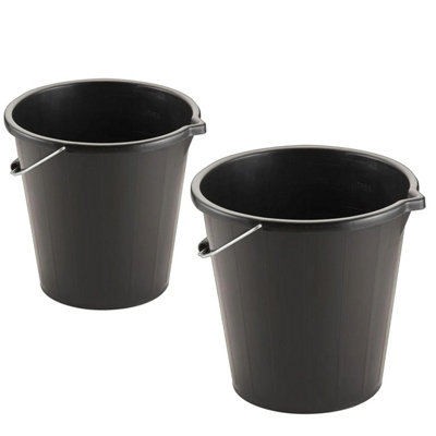 5x 14 Litre Black Plastic Strong Robust 3 Gallon Water Mixing Cement Bucket With Metal Handle