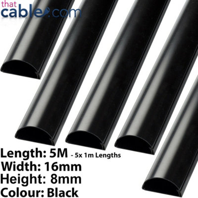 5x 1m (5m) 16mm x 8mm Black Speaker Cable Trunking Conduit Cover AV TV Wall