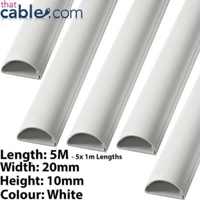 5x 1m (5m) 20mm x 10mm White Coaxial Cable Trunking Conduit Cover AV TV ...