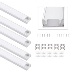 5x 1m Aluminium Profile Surface For LED Lights Strip Channel with Opal Cover - Aluminium Finish