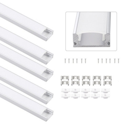 5x 2m Aluminium Profile Surface For LED Lights Strip Channel with Opal Cover - Aluminium Finish