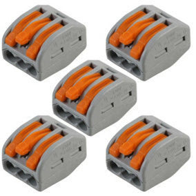 5x 3 Way WAGO Connector 32A Electrical Lever Terminal Block Push Fit Junction